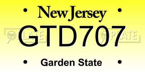 GTD707 New Jersey License Plate