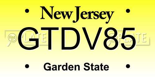 GTDV85 New Jersey License Plate