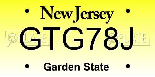 GTG78J New Jersey License Plate
