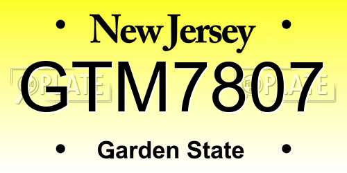 GTM7807 New Jersey License Plate