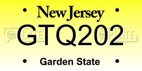 GTQ202 New Jersey License Plate