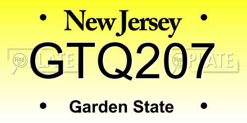GTQ207 New Jersey License Plate