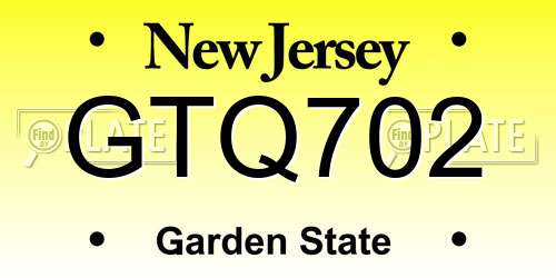GTQ702 New Jersey License Plate