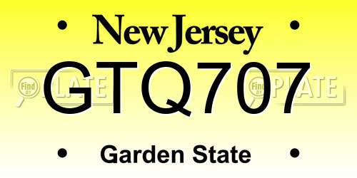 GTQ707 New Jersey License Plate