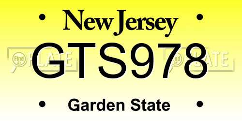 GTS978 New Jersey License Plate