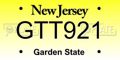 GTT921 New Jersey License Plate