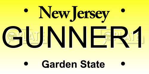 GUNNER1 New Jersey License Plate