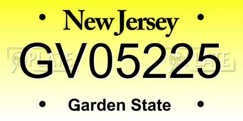 GV05225 New Jersey License Plate