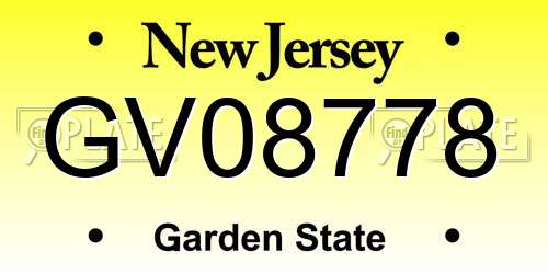GV08778 New Jersey License Plate