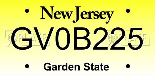 GV0B225 New Jersey License Plate