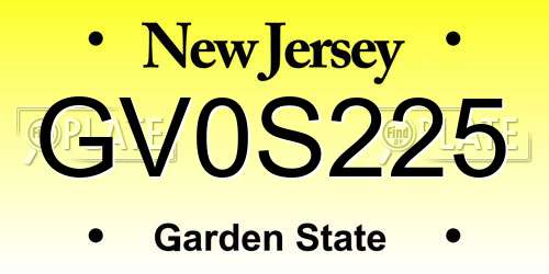 GV0S225 New Jersey License Plate