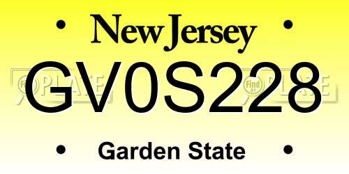 GV0S228 New Jersey License Plate