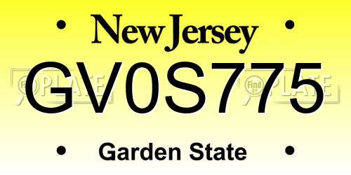 GV0S775 New Jersey License Plate