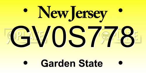 GV0S778 New Jersey License Plate