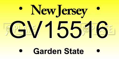 GV15516 New Jersey License Plate