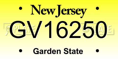GV16250 New Jersey License Plate