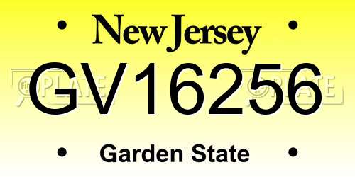 GV16256 New Jersey License Plate