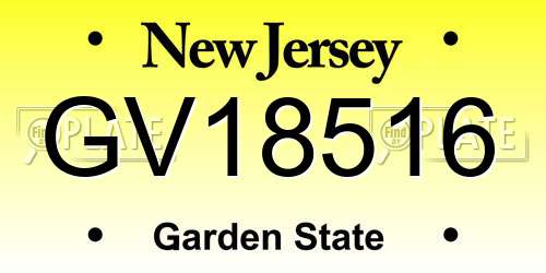 GV18516 New Jersey License Plate