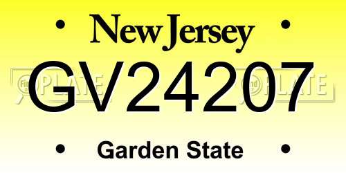 GV24207 New Jersey License Plate