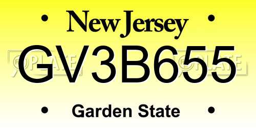 GV3B655 New Jersey License Plate