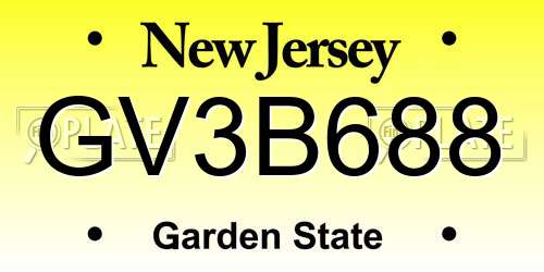 GV3B688 New Jersey License Plate