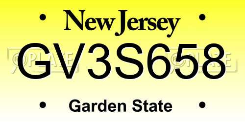 GV3S658 New Jersey License Plate