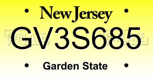 GV3S685 New Jersey License Plate