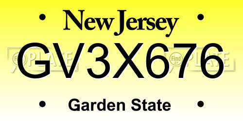 GV3X676 New Jersey License Plate