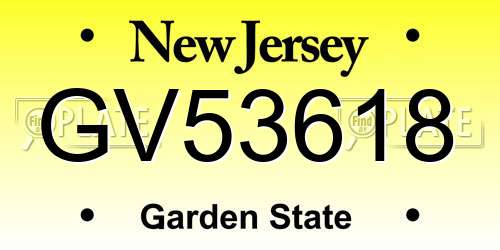 GV53618 New Jersey License Plate