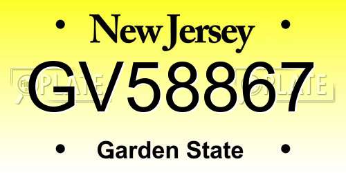 GV58867 New Jersey License Plate