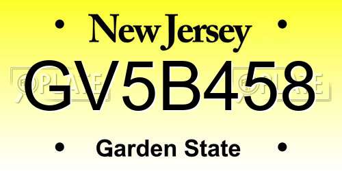 GV5B458 New Jersey License Plate