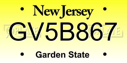 GV5B867 New Jersey License Plate