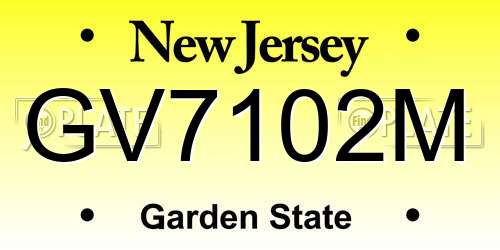 GV7102M New Jersey License Plate