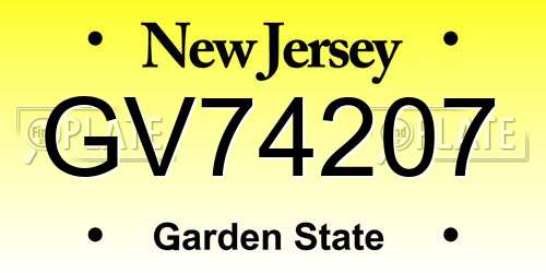 GV74207 New Jersey License Plate