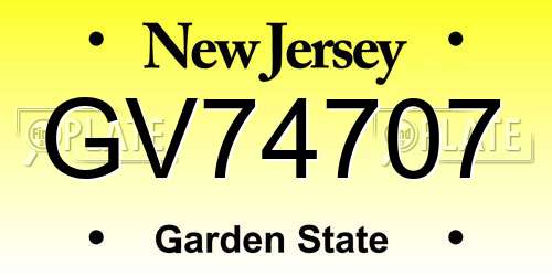 GV74707 New Jersey License Plate