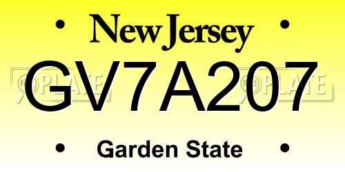 GV7A207 New Jersey License Plate