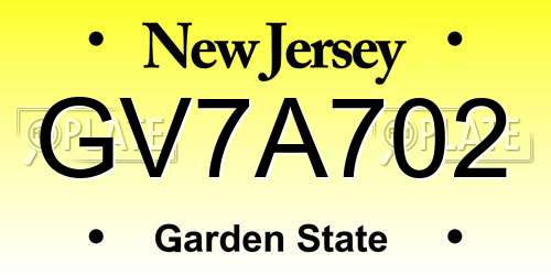 GV7A702 New Jersey License Plate