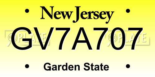 GV7A707 New Jersey License Plate