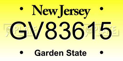 GV83615 New Jersey License Plate
