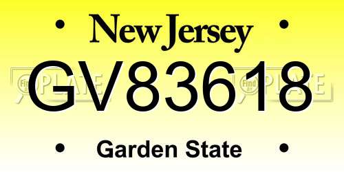 GV83618 New Jersey License Plate