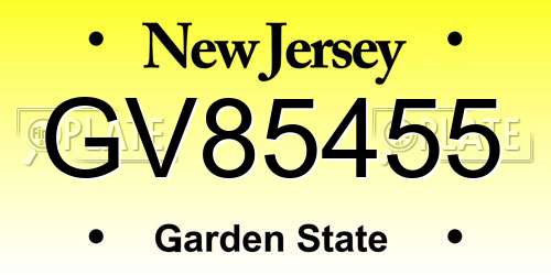 GV85455 New Jersey License Plate