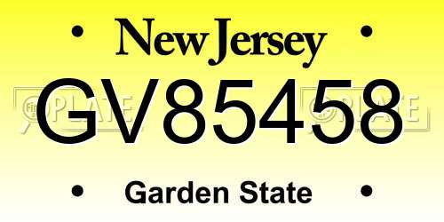 GV85458 New Jersey License Plate