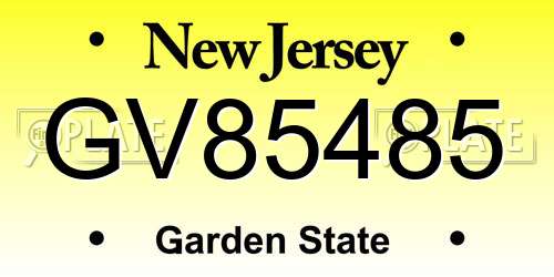 GV85485 New Jersey License Plate