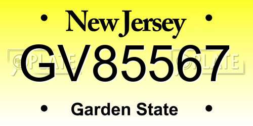 GV85567 New Jersey License Plate