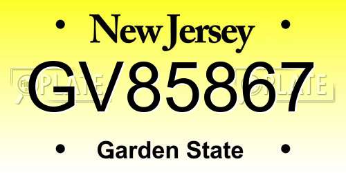 GV85867 New Jersey License Plate