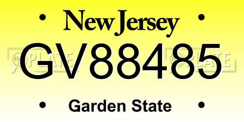 GV88485 New Jersey License Plate