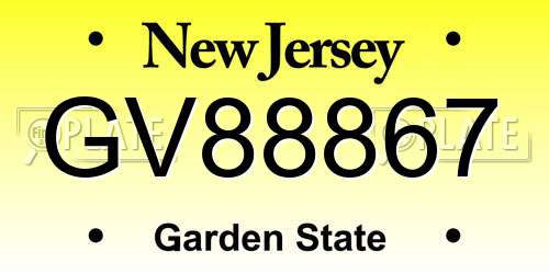 GV88867 New Jersey License Plate