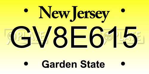 GV8E615 New Jersey License Plate