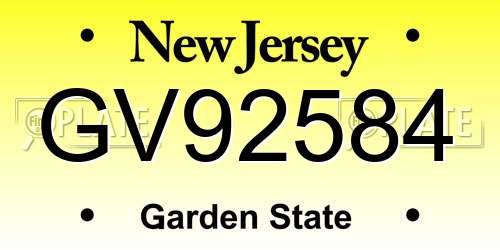GV92584 New Jersey License Plate