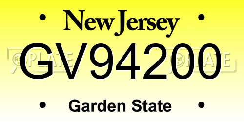 GV94200 New Jersey License Plate